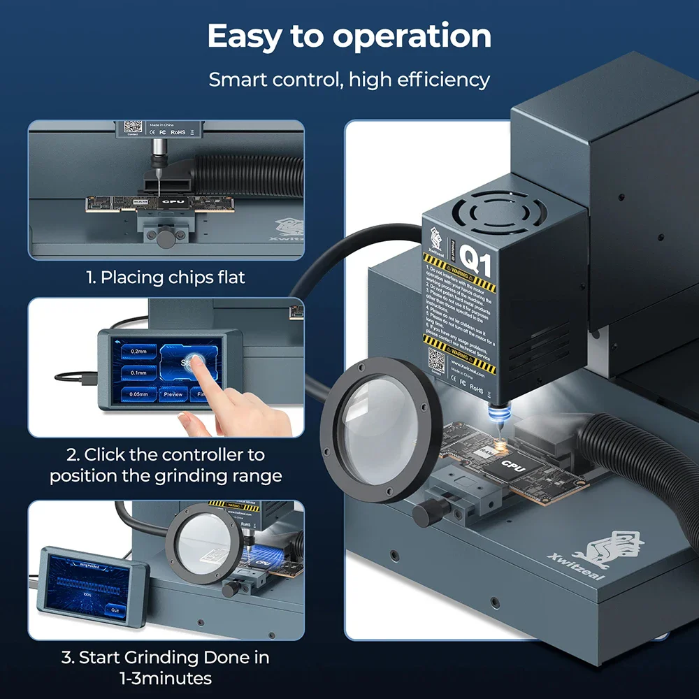 Xwitzeal Q1 Intelligent Screen Control CNC Grinder Automatic Chip Grinding Machine for Mobile Phone CPU IC BGA Cutting Polishing