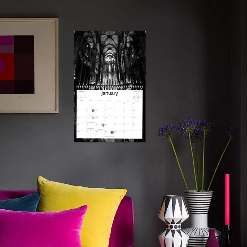 Gothic-Kalender 2025 2025 Gothic-Wandkalender, Monatskalender, viktorianischer Blumen-Spiralplaner, Kalender, Wandkunst für Zuhause und