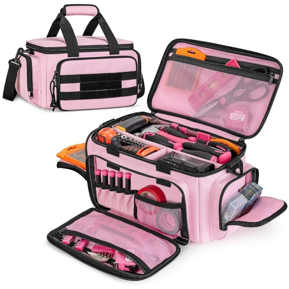 Large Capacity Tool Bag Water Proof Anti-Friction Bottom Tool Organizer Bag Thickened Bottom Roseate Pink Range Bag Repair Tools