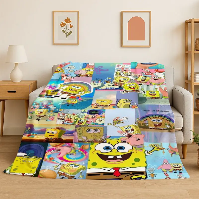 Cute S-SpongeBob Cartoon Soft Flannel Throw Blanket,Warm Cozy Blanket for Bed,Couch,Sofa,Bedroom,Living Room,Travel,Picnic Gift