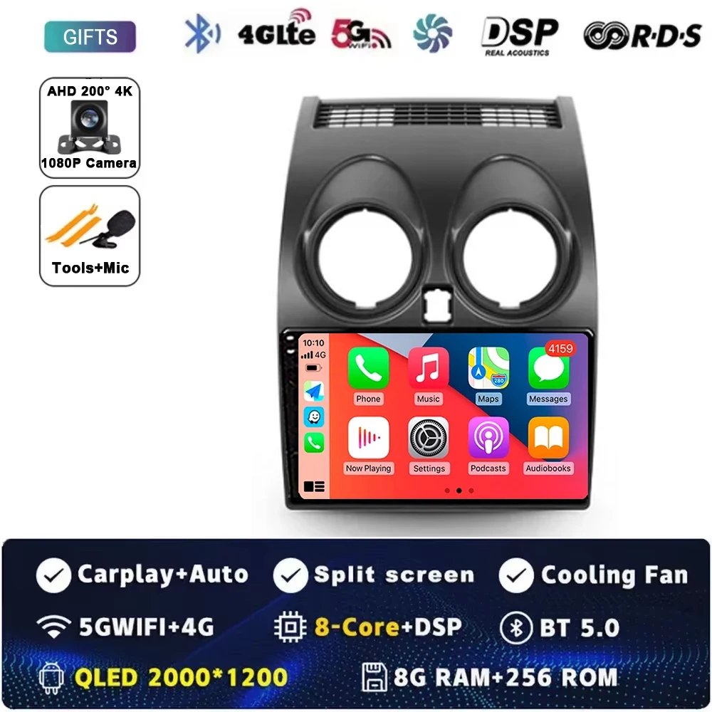 Android 16 autoradio GPS navigatie QLED Carplay Auto multimediasysteem speler BT voor Nissan Qashqai 1 J10 2006 - 2013