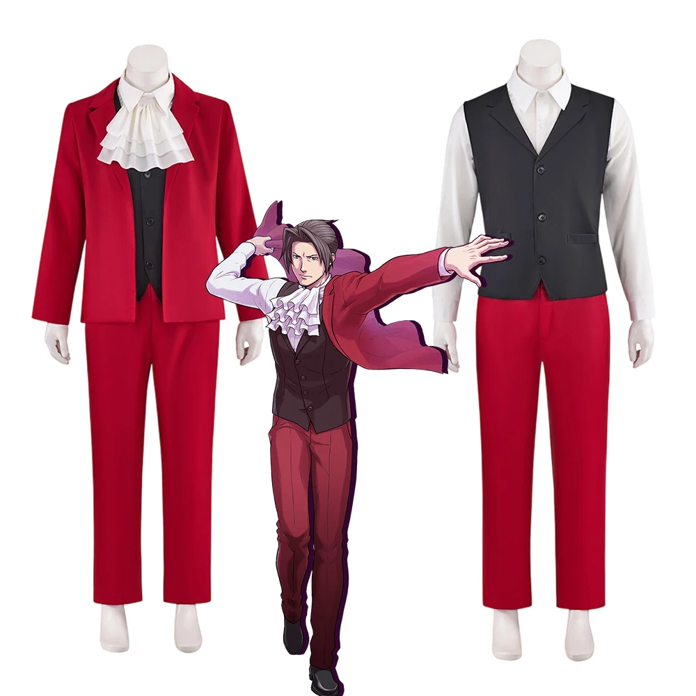 

Miles Edgeworth Косплей Ace Attorney Костюм Маскировка Просектор Мужская Красная Куртка Брюки Полный Комплект Хэллоуин Бальное Платье