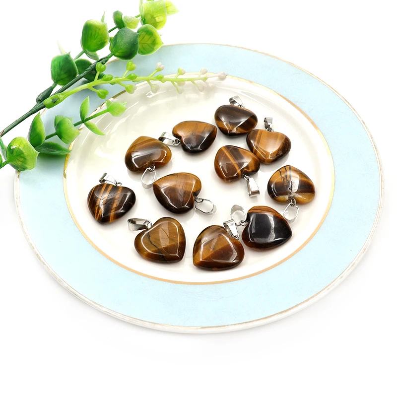 30pcs Natural Stone Tiger Eye Necklace Pendants Wholesale Supplies Crystal Heart Beads DIY Charms For Jewelry Making Women