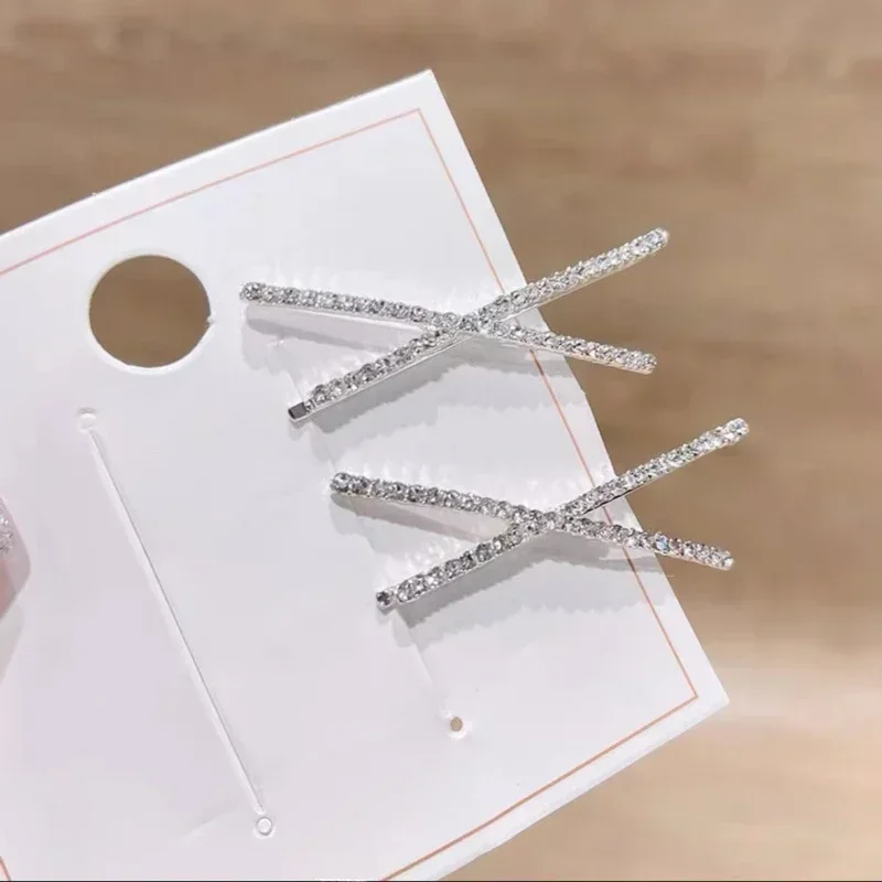 2 قطعة/المجموعة الصليب كريستال دبابيس الشعر حجر الراين X مقاطع الشعر فتاة موضة إكسسوارات الشعر المشابك مشبك جانبي بسيط أغطية الرأس الزفاف