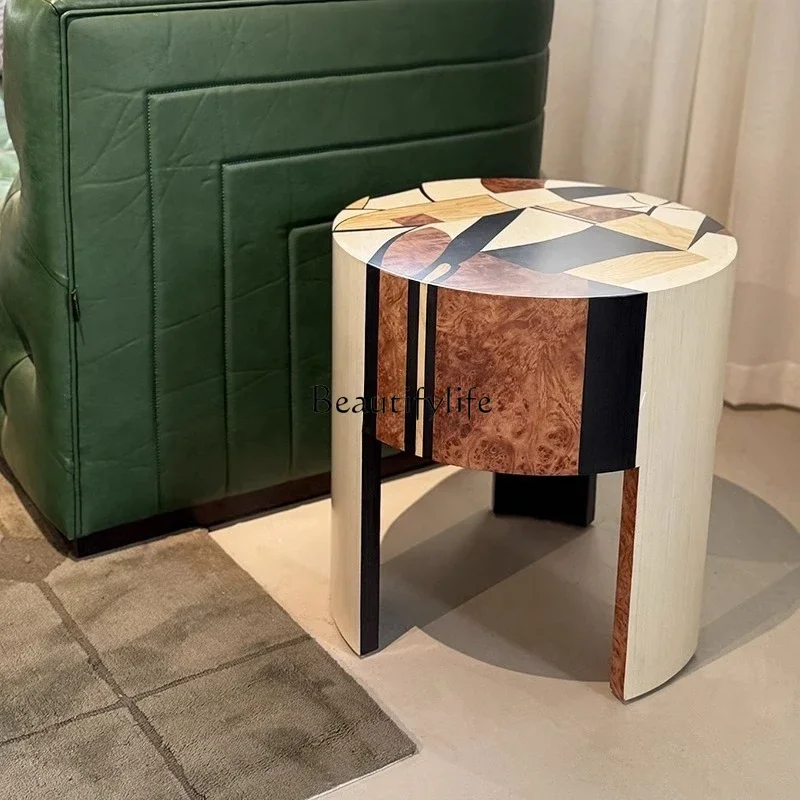 

ls 27Medieval style bedside table storage locker French parquet bedroom wabi sandy wind solid wood furniture