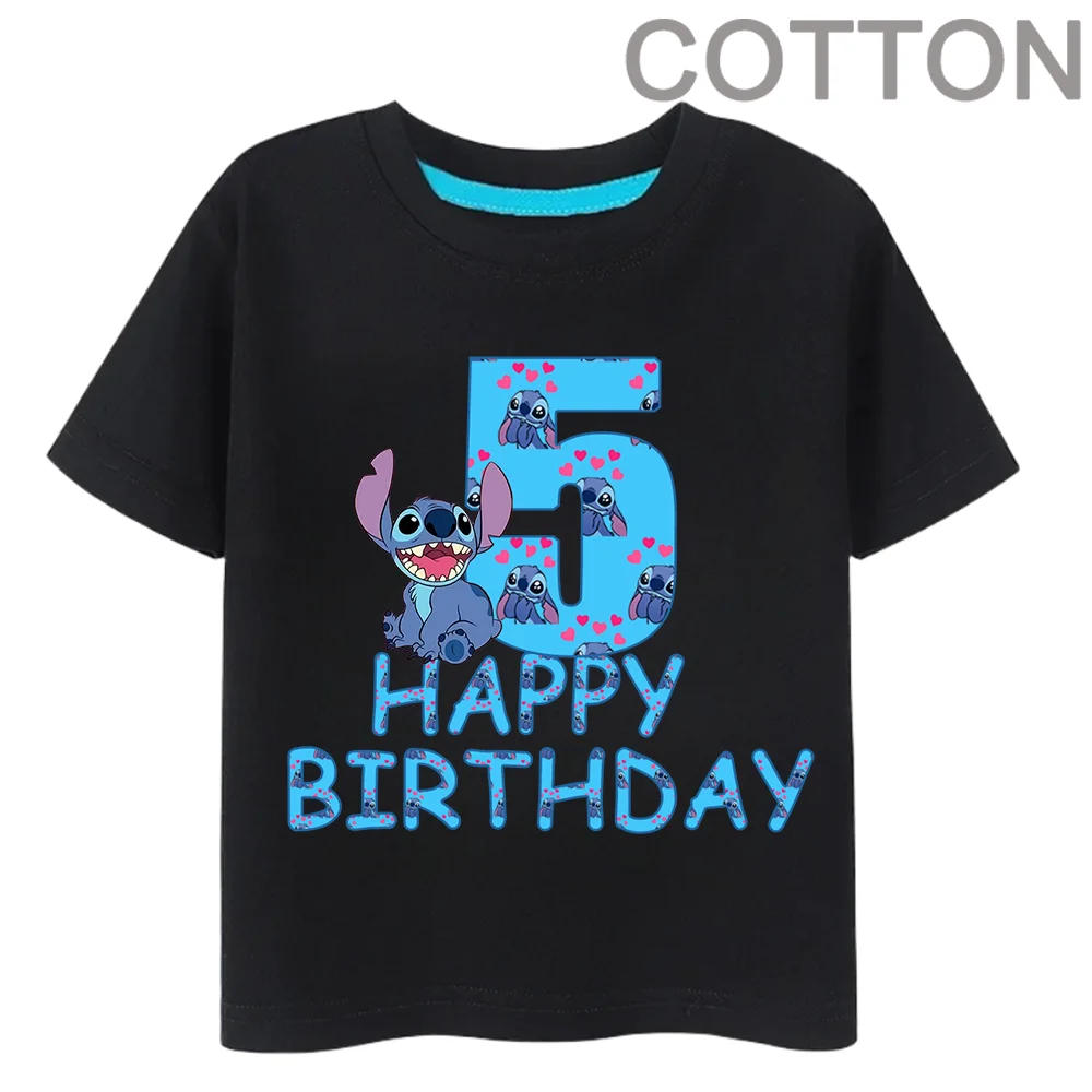 

black Lilo Stitch Children Birthday Number 1-14 T Shirt Kid Kawaii Boy Girl Casual Clothes Anime Cartoons Kids T-shirts Tops Tee