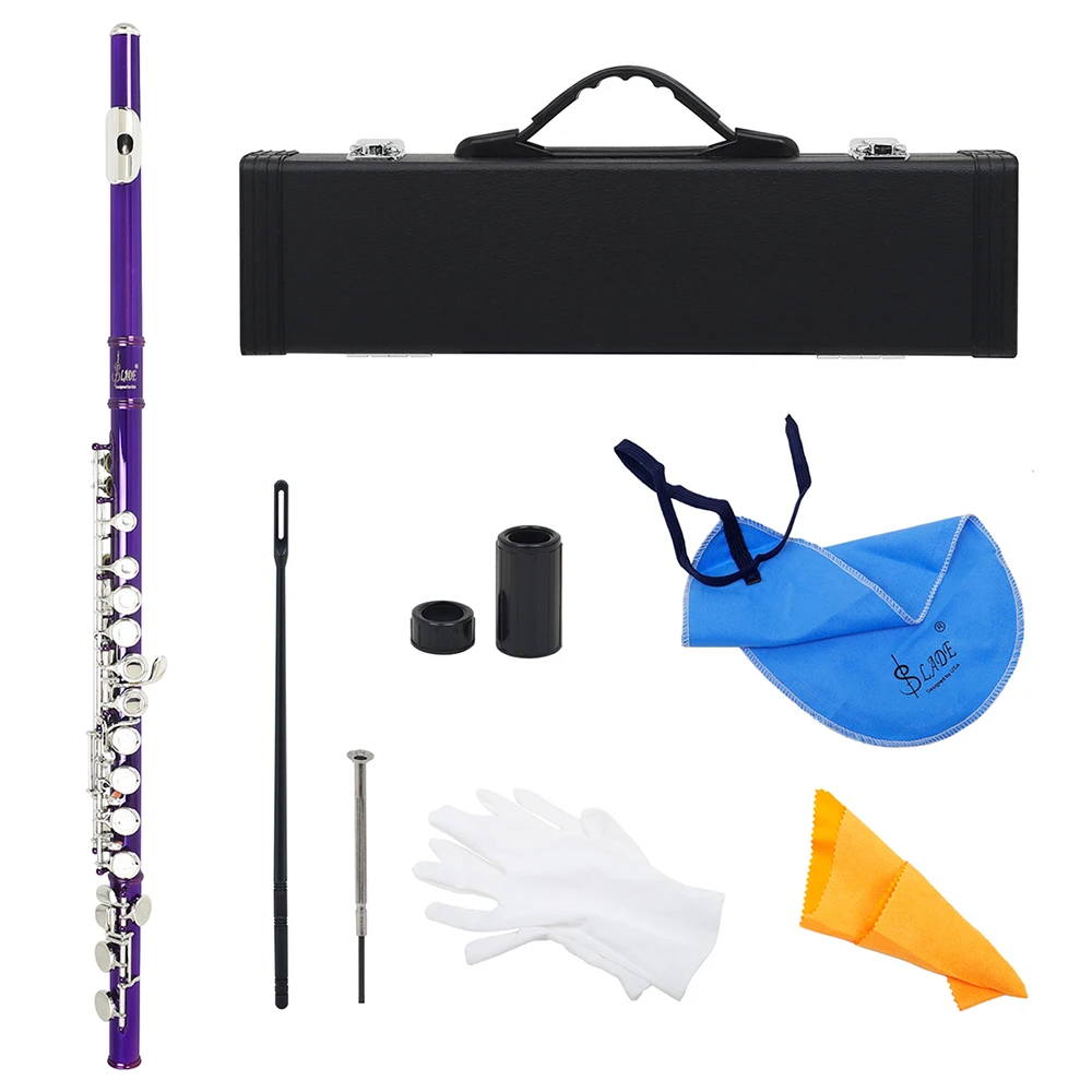 

SLADE Purple 16 Holes Flute C Tone Closed Hole Silver Key Cupronickel Flute Woodwind Instrument With Flute Parts & Accessories