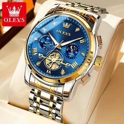 OLEVS Fashion Business Men Quartz Watches Roman Scale Watch Moon Phase Waterproof Luminous Luxury Stainless Steel Men Watches