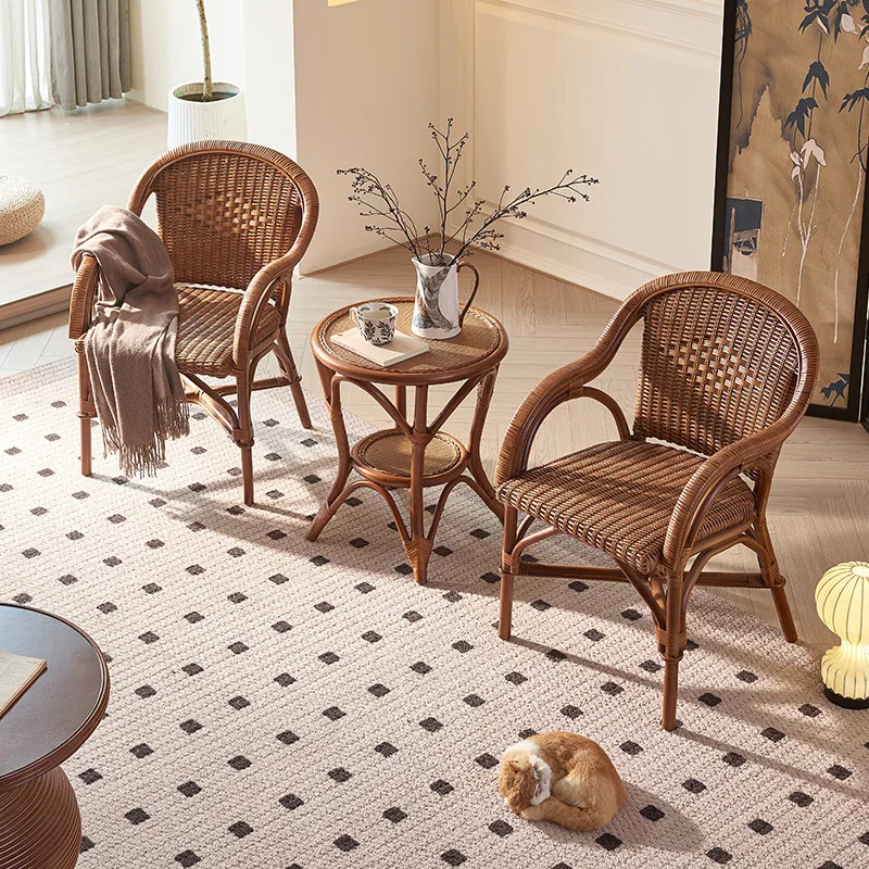 Japanese rattan chair wabi-**** wind restaurant rattan dining chair designer photo balcony chair coffee table three-piece set