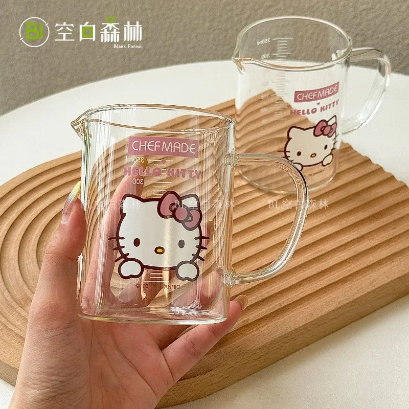 

Kawaii Hello Kitty Sanrio Cute Cartoon Glass Milk Cup Children Breakfast Cup Microwave Can Be Heated Christmas Gifts for Kids