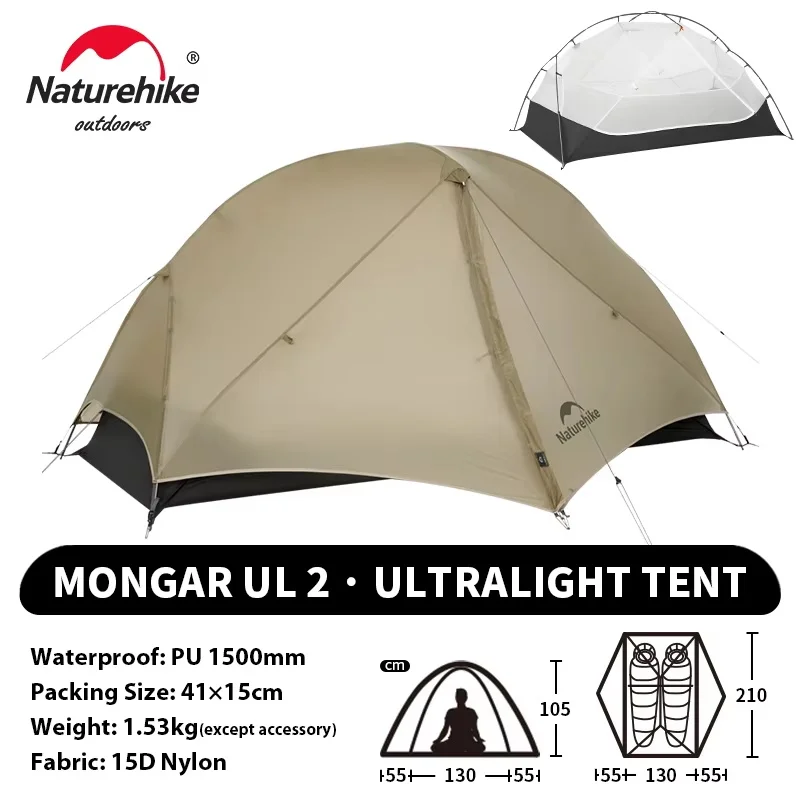 Naturehike Mongar UL 2-tent 2-persoons backpacktent 20D ultralichte reistent Waterdicht Wandelen Survival Outdoor Campingtent
