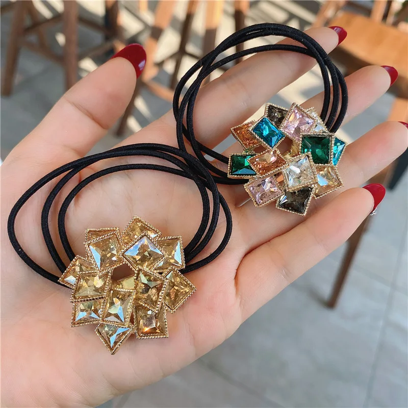 ยางมัดผมคริสตัลหรูหรา ประดับด้วยเพชรเทียม สำหรับผู้หญิงและเด็กผู้หญิง อุปกรณ์เสริมผม ที่รัดผมหางม้า