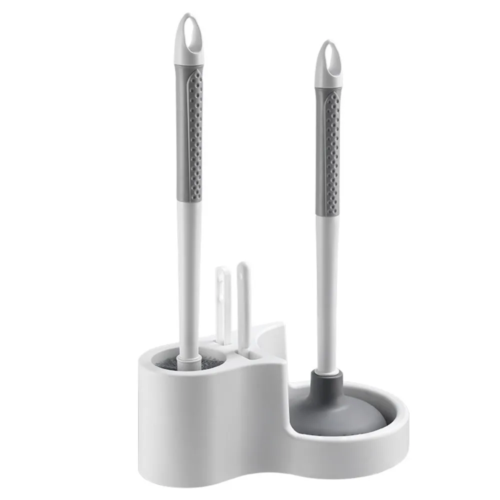 

4 in 1 Toilet Brush Holder Long Handle No Dead Angles Toilet Plunger Wall Mounted Toilet Cleaning Brush Toilet Washing