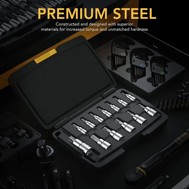 13 Piece Sleeve Screwdriver Bit Set T8-T60 Torx Star Hex Socket Wrench Chrome Vanadium Alloy Steel Repair Tool Kit