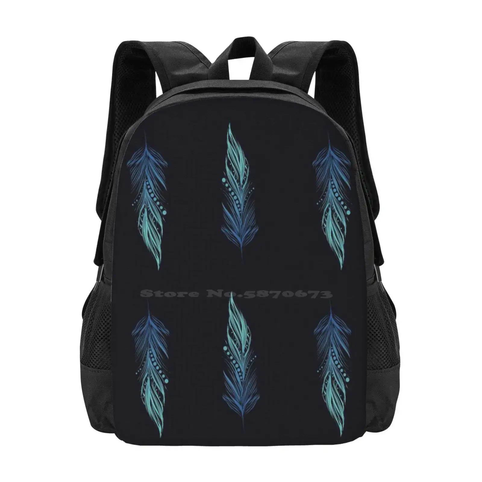 

Blue Feathers Pattern Hot Sale Schoolbag Backpack Fashion Bags Blue Feathers Pattern Feather Pattern Blue Pattern Brushed