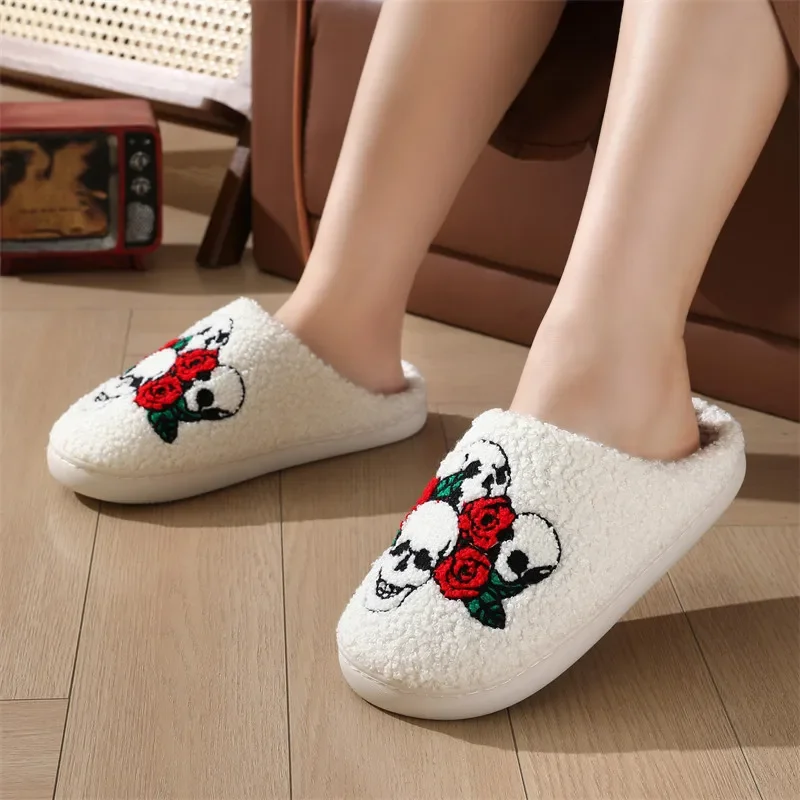 2024 Halloween Style Funny Home Fluffy Slippers Women Winter Soft Sole Plush House Slippers Flat Heel Casual Warm Cotton Shoes