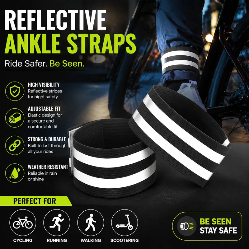 Reflective Leg Bands for Cycling, Great for Night Riding, Keep Trousers Clean, Enhance Road Safety, Perfect for Bikers.