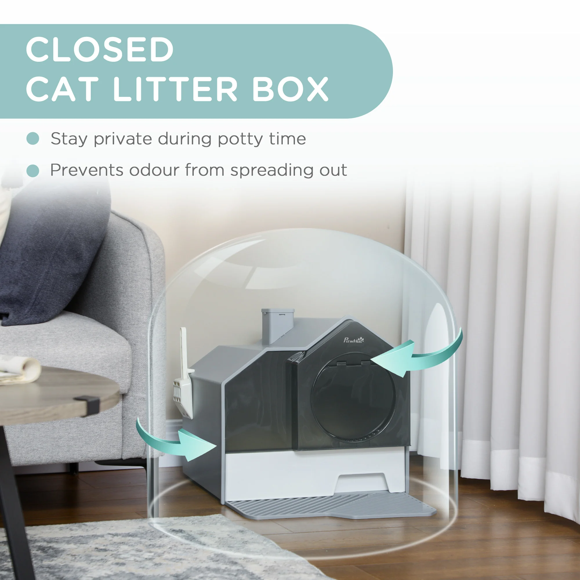 PawHut Hooded Cat Litter Tray w/ Scoop, Drawer Pan, Handle, Deodorants