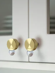 Brass Light Luxury Cabinet Door Knobs and Handles Wardrobe Cabinet Drawer Knobs Modern Zircon Crystal Gold Silver