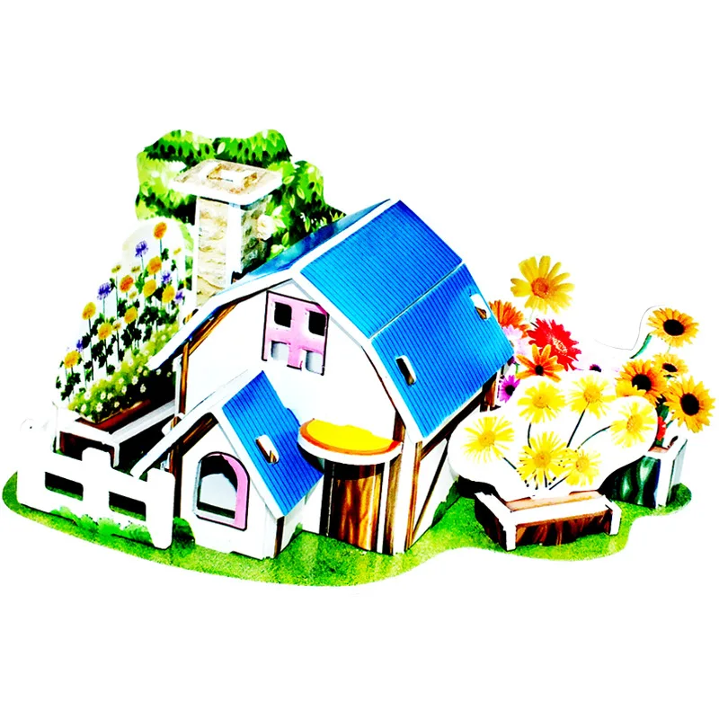 DIY Children's 3D Puzzles Educational Toys Insert Building Blocks Cartoon Building Amusement Park Puzzle Model Toy Gifts P340