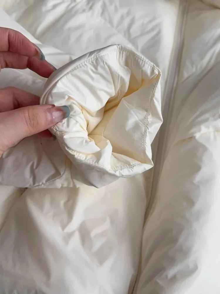 أزياء عارضة معطف المرأة الشتاء الكورية نمط أبيض قصير مقنعين سترة منفوخة سستة سميكة الدافئة مبطن فضفاضة تناسب شيك الزي #2