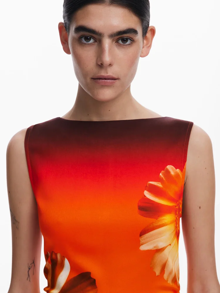 Pedido original de vestido esticado floral estampado espanhol sem mangas para comércio exterior