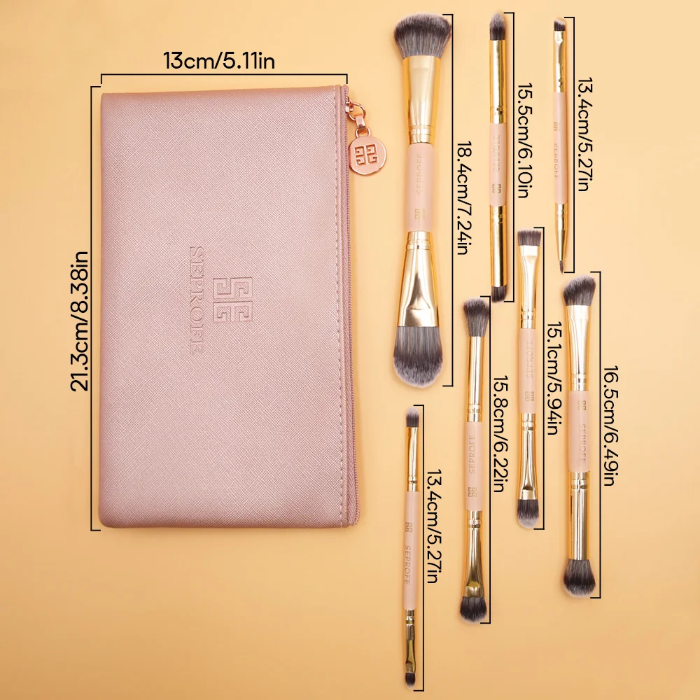 7pcs Makeup Brush Set, Professional Double-Ended Makeup Brushes for Foundation Powder Blush Concealer Liquid Cream