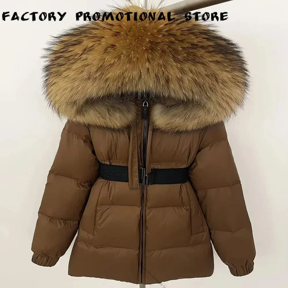 Women Short Puffer Parka Duck Down Feather Hooded Waterproof Outerweal Real Raccoon Fur for Cold Weather Everyday City Outfit