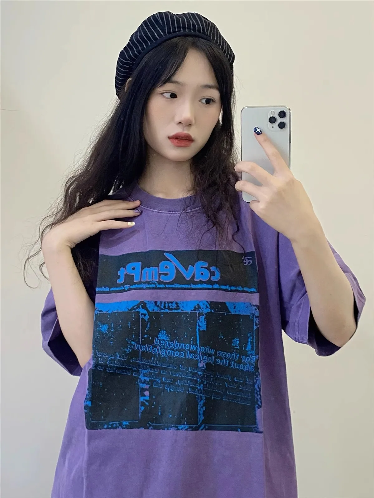 2025 CAVEMPT washed old purple wax printed CE short sleeved couple loose T-shirt TX1239