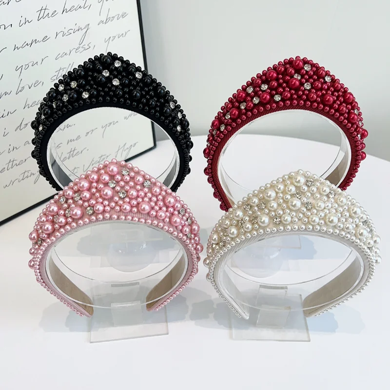 Pearl Diamond Crown Hairband for Women Party Vintage Triangle Headband Hair Hoop Ladies Hair Accessories Headwear Hair Clip