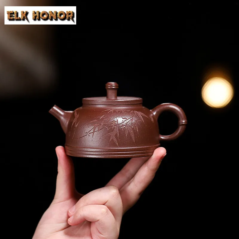 180ml Creative Yixing Purple Clay Teapots Handmade Dezhong Pot Raw Ore Mud Bamboo Leaf Kettle Chinese Zisha Tea Set Decoration