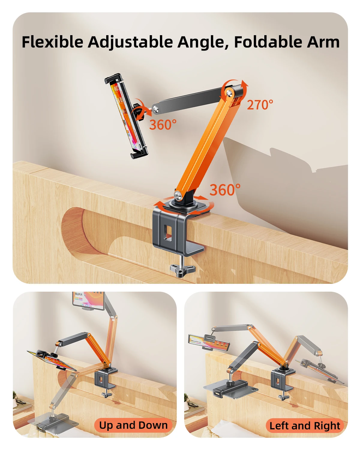 Oatsbasf 금속 태블릿 스탠드 홀더 클립 책상 침대 옆 360 °   4.7-13.5인치용 회전식 휴대폰 홀더 iPad용 안정적인 클램프 마운트