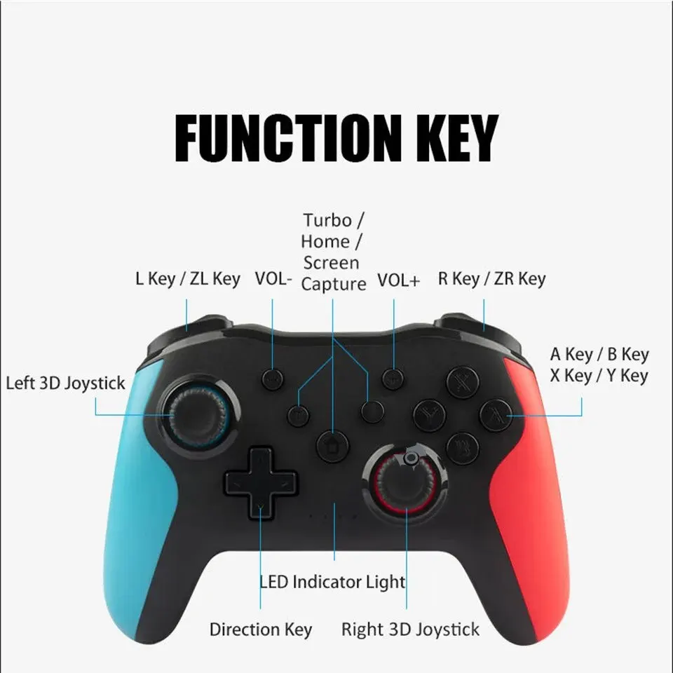 GAMINJA NS009 kontroler gier Bluetooth bezprzewodowy pad do konsoli Nintendo Switch PS3 PC Windows 7 10. podwójny joystick wibracyjny