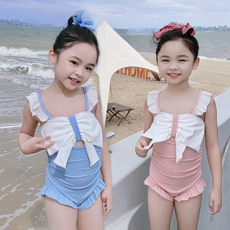 Bikini Swimsuits Outfits Girls Sexy One-piece Swimwear Set Kids Fashion Print Suspenders Beachwear Baby Clothes 5-12 Years