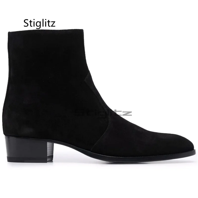 British Style Frosted Chelsea Boots for Men Black Suede High Top Slip On Ankle Boots Casual Dress Business Male Winter Shoes