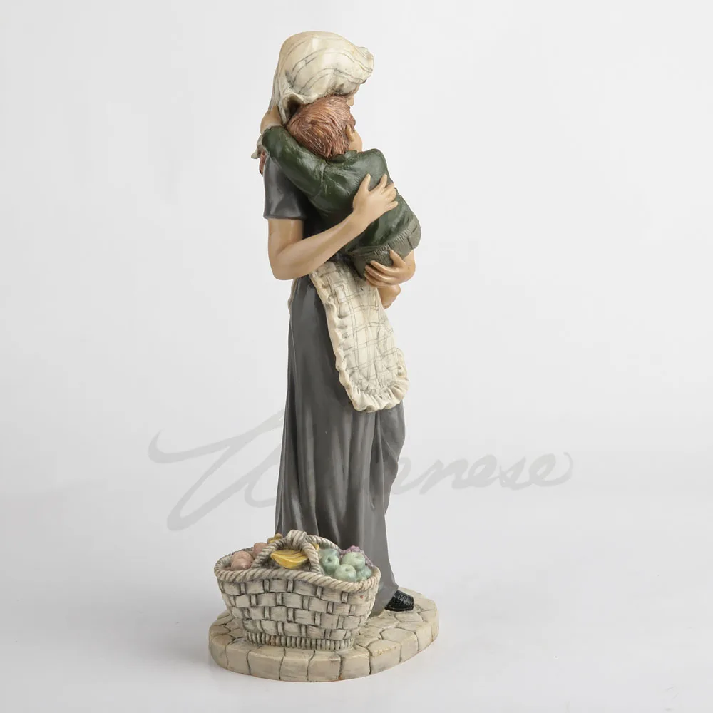 Vintage Resin Mother Holding Sleeping Baby Figurine Farm Woman Child Statue With Grape Basket Home Tabletop Decorative Ornament