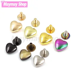 10Set 10/14mm Heart Shape Metal Screwback Rivet Screw Studs Nail For Leathercarft Decoration Garment Belt Wallet Bag Accessories