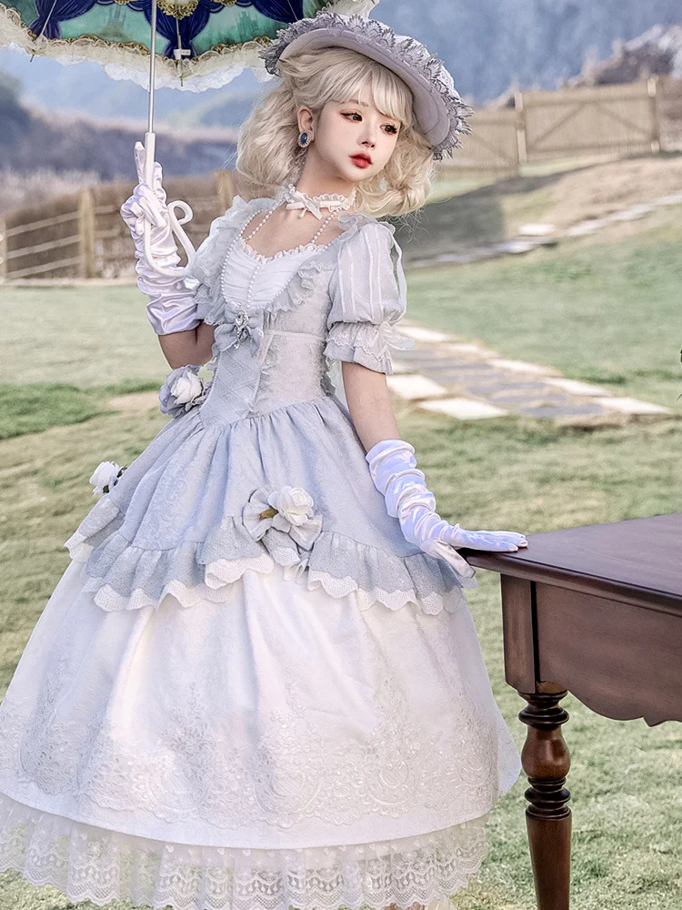 Elegant Lolita Jsk Suspender Dress Princess Palace Oil Painting Cla Ruffle Gorgeous Dress Court Style JSK Tea Paty Dress