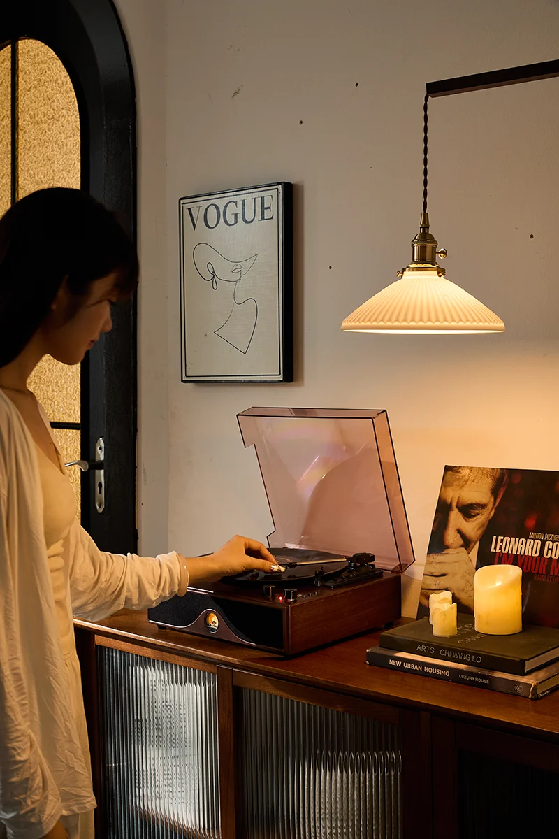 مشغل تسجيل قرص دوار من الفينيل عالي الجودة على الطراز العتيق لسطح المكتب 3 سرعات مدمجة لسماعات بلوتوث FM USB #4