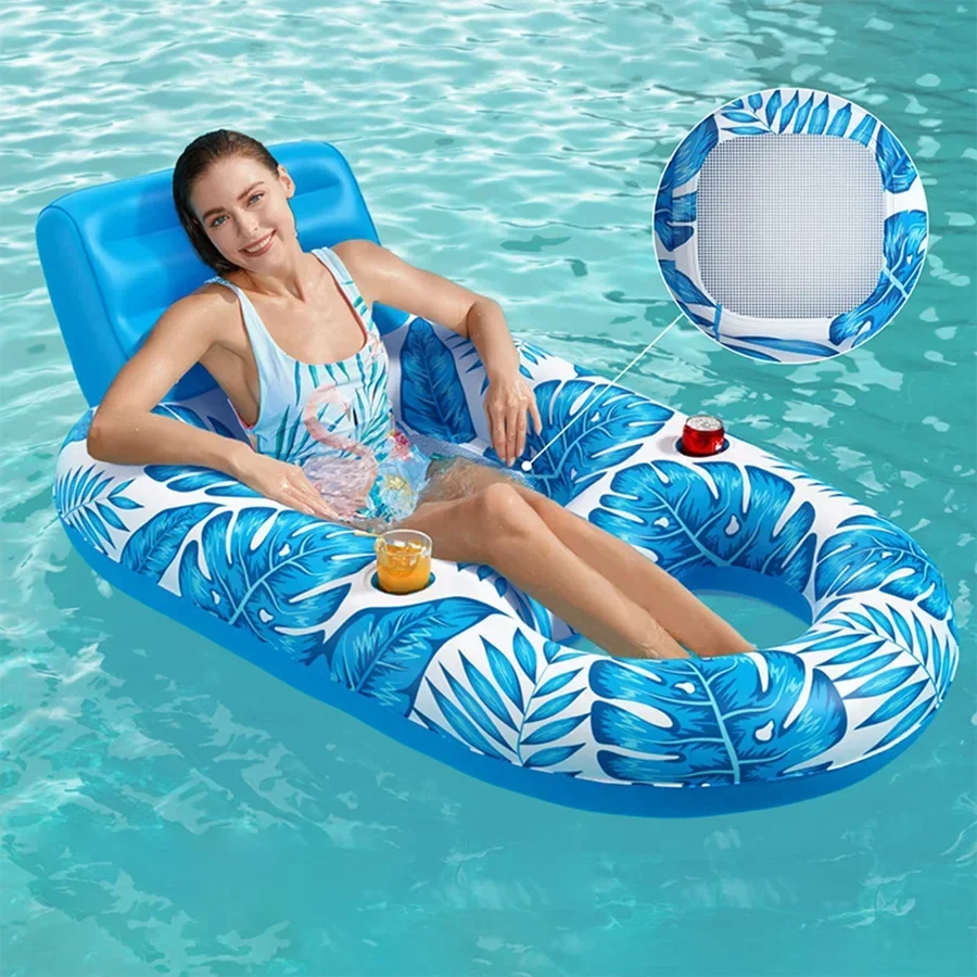 

1pc Inflatable PVC Leaf Lounge Chair Float Bed Swimming Pool Party Water Floating Seat With Backrest