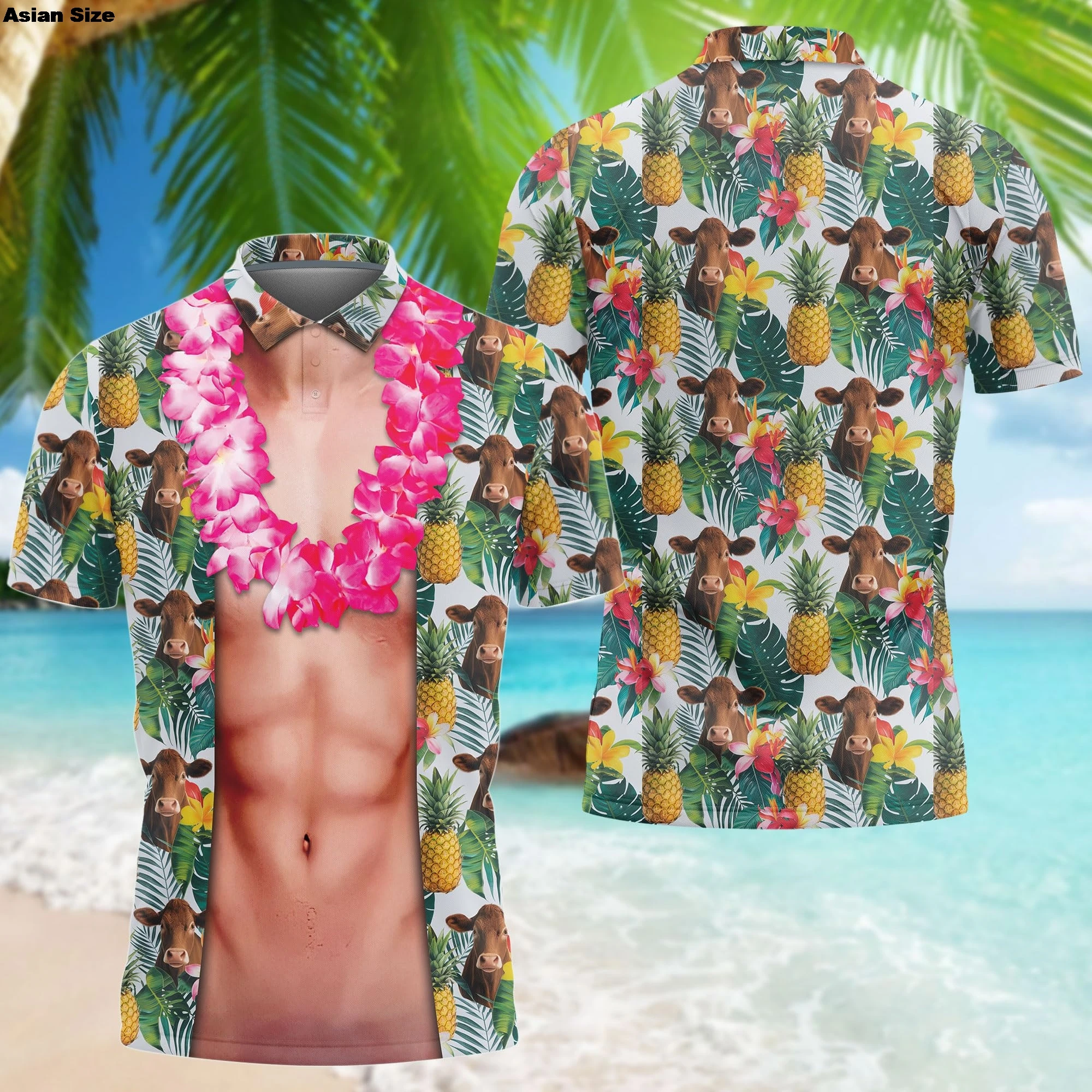 هاواي الصيف قمصان بولو للرجال 3D العضلات الصدر قصيرة الأكمام العادية تناسب قمصان بولو للرجال النساء سلسلة مضحك تصميم الملابس