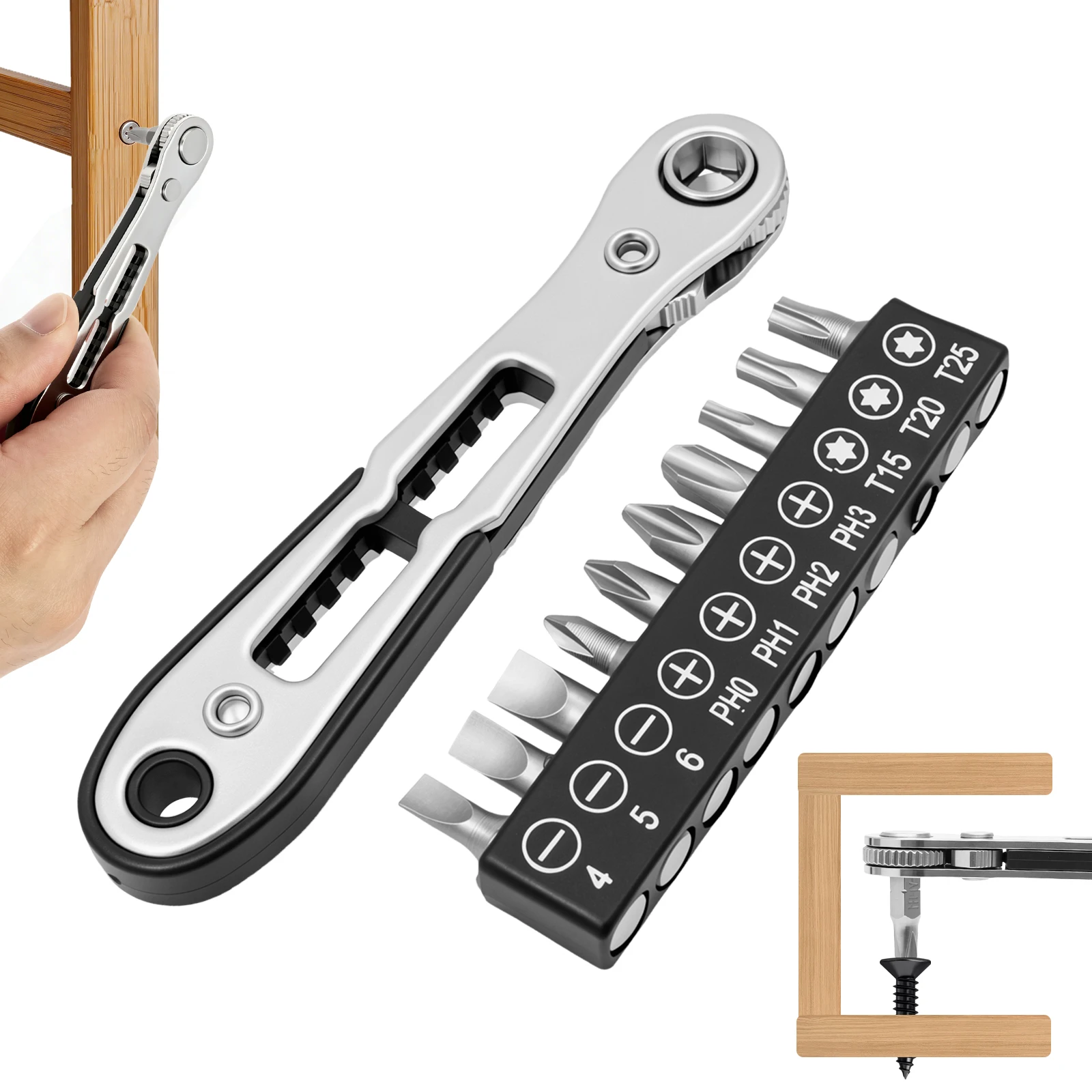 Offset Ratchet Screwdriver Set Right Angle Screwdriver With 10 Bits 1 4 Inch Hex Ratcheting Driver For Tight Spaces Auto Home Re