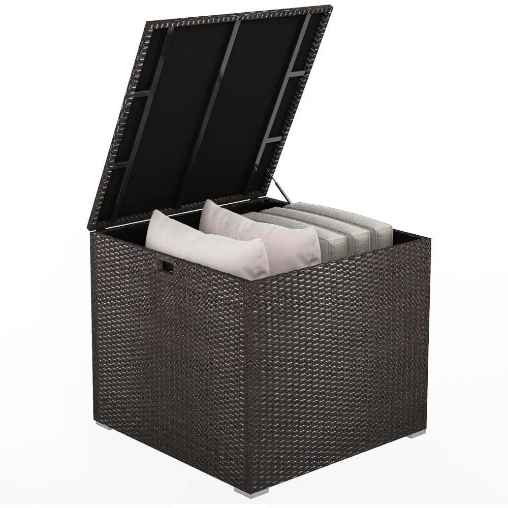

Outdoor Storage Deck Box, 72 Gallon Square Wicker Patio Rattan Storage Container with Zippered Liner & Safe Pneumatic