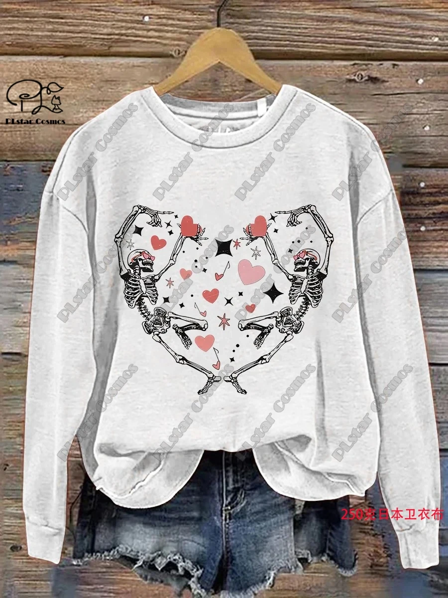 

PLstar Cosmos New 3D Printed Women's Funny Dancing Skeleton Love Valentine's Day Casual Printed Sweatshirt