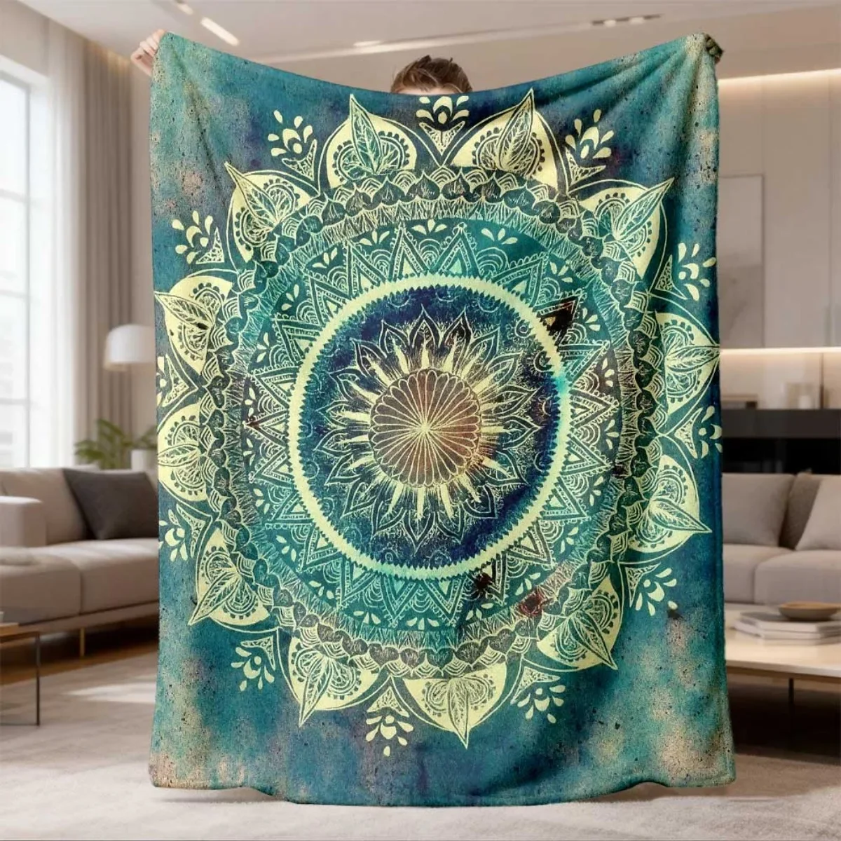 Luxurious Bohemian Mandala Print Throw Blanket Cozy Boho Decor Living Room Couch Spiritual Fleece Lap Gift Winter Household