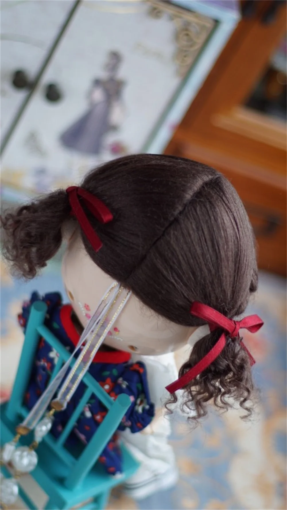 

Bjd big head huhu qbaby Big head series Double tailed short hair wig accessory