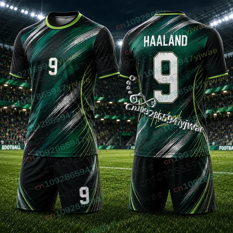 Sonderedition Haaland Nr. 9 Fußballtrikot-Set, Modisches Fan-Shirt und Shorts, Herbst Erwachsenen/Kinder 2-Teiliges Trainingsanzug-Set – Detail 6