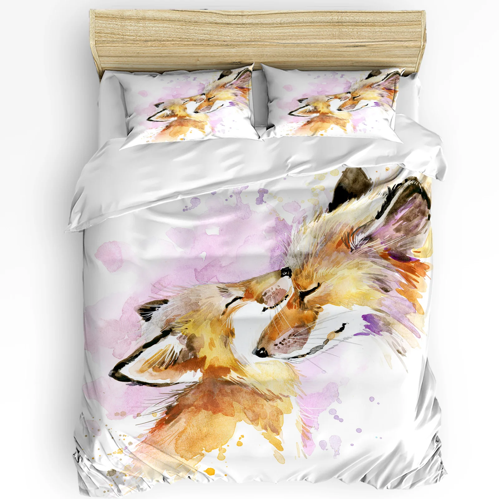 Watercolor Cartoon Fox Father Love 3pcs Duvet Cover Set Pillow Case Bedroom Single Double Bed Comforter Bedding Set Quilt Cover