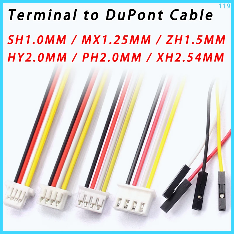 10 sztuk Dupont Line do SH1.0/MX1.25/ZH1.5/HY2.0/PH2.0/XH2.54 kabel 1P żeński 2/3/4/5/6/P 20CM 26AWG 28AWG przewód połączeniowy