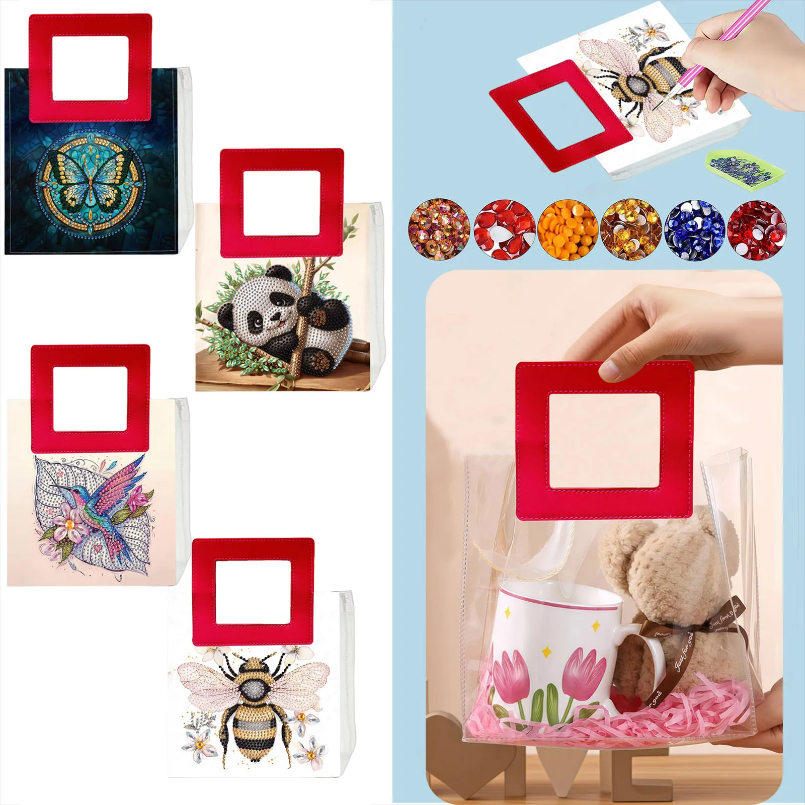 

1 подарочный пакет с изображением животных, выполненный из ПЭТ-материала с вкраплениями из страз, подходит в качестве подарка на день рождения.